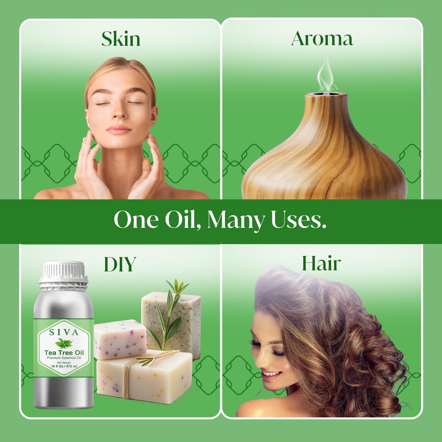 Siva Tea Tree Essential Oil 16 Oz – 100% Natural Tea Tree Oil for Diffuser, Skin, Hair & More