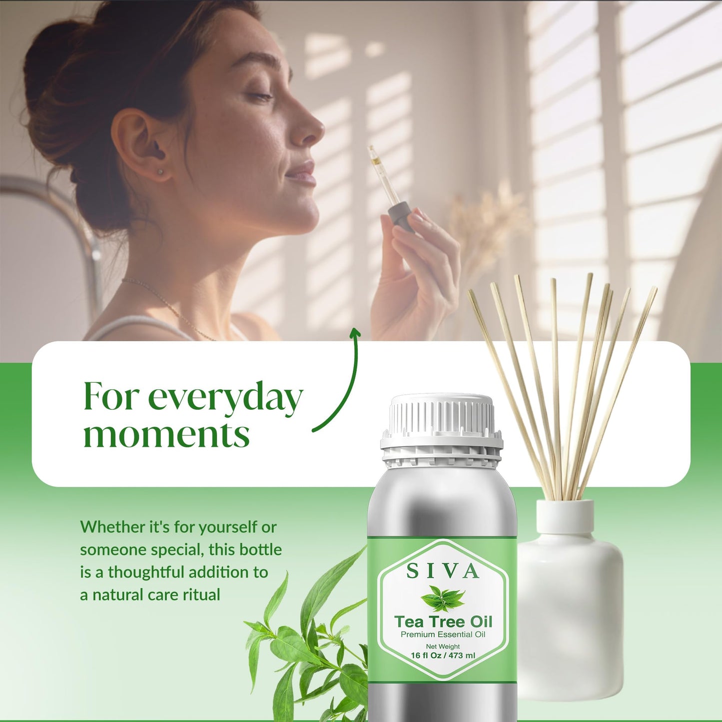Siva Tea Tree Essential Oil 16 Oz – 100% Natural Tea Tree Oil for Diffuser, Skin, Hair & More