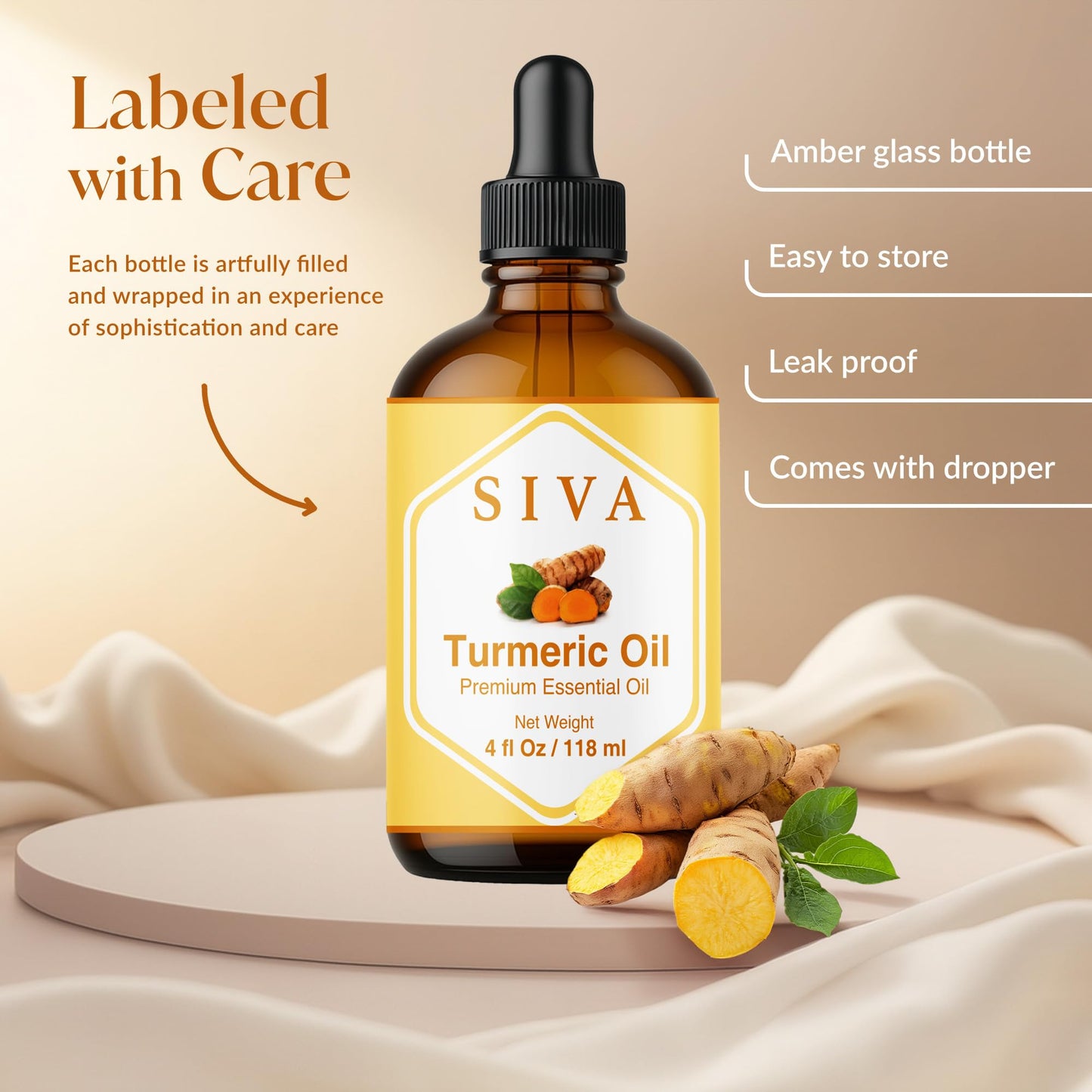 Siva Turmeric Essential Oil - 4 oz | 100% Natural Turmeric Oil for Diffuser & Skin Care