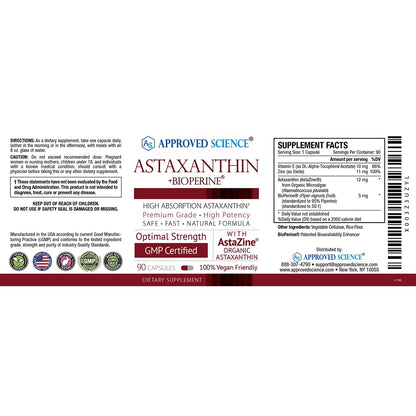 Approved Science Astaxanthin 12 mg - Extra Strength Antioxidant | 180 Vegan Capsules