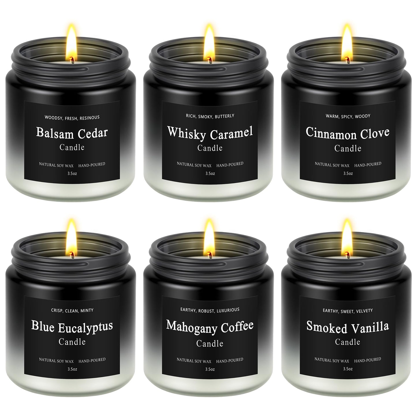 6 Pack Men Candles – Soy Wax, 200-Hour Long Lasting Gift Set