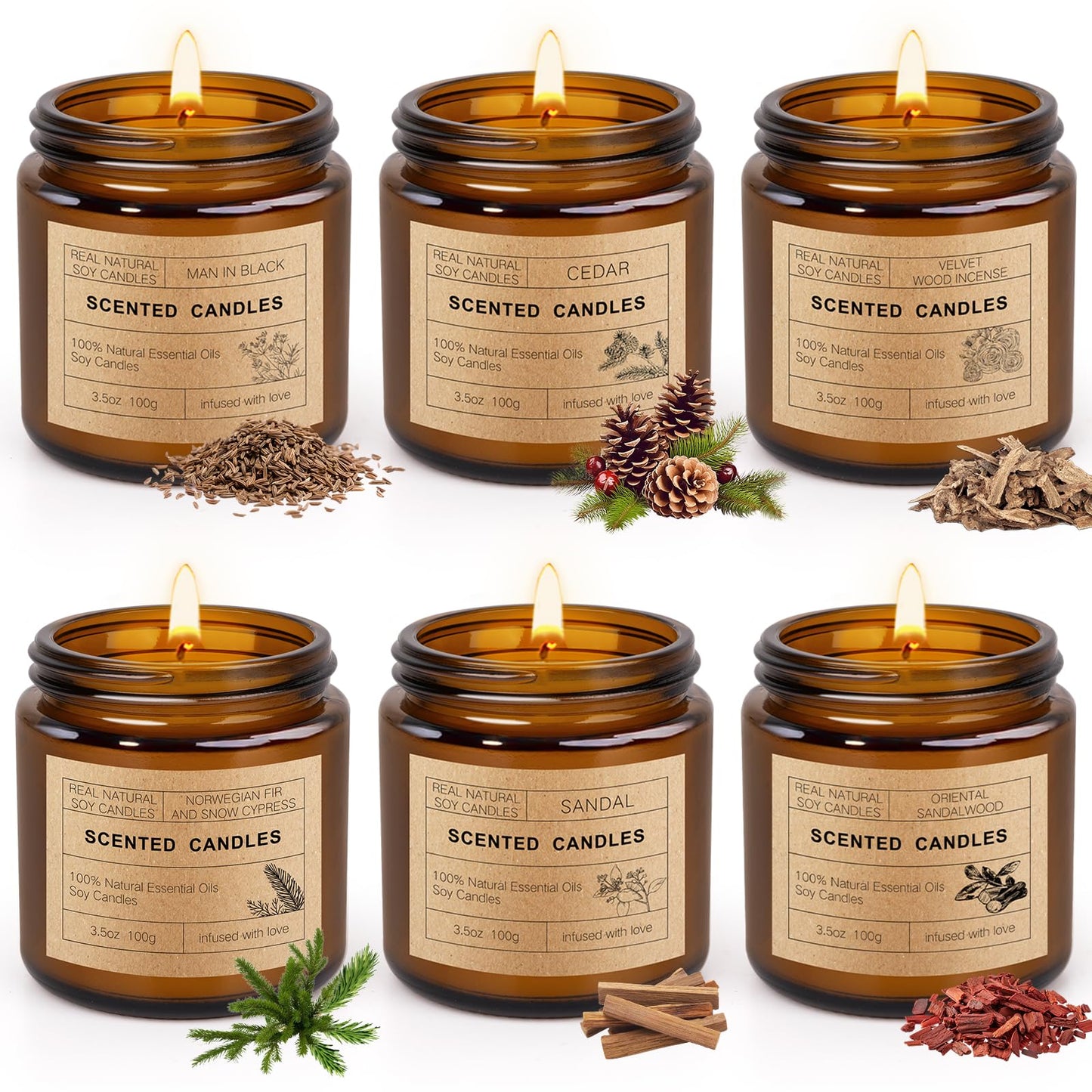 6 Pack Scented Candles Set – Long Lasting Soy Wax Aromatherapy Candles Gift for Home