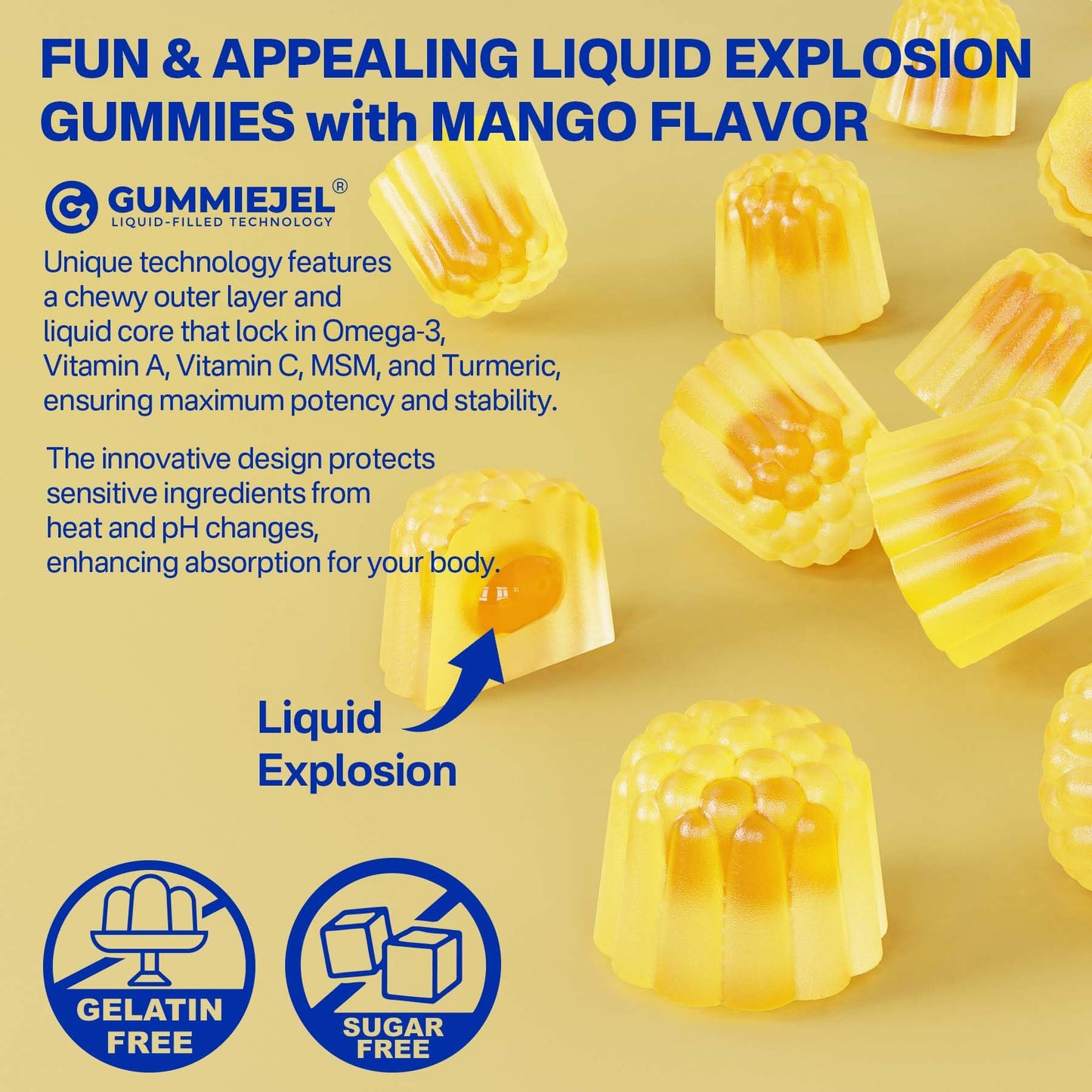 Vegan Omega-3 Gummies 1000mg + Turmeric | Algae DHA 600mg & EPA 300mg | Sugar Free, 60 Count