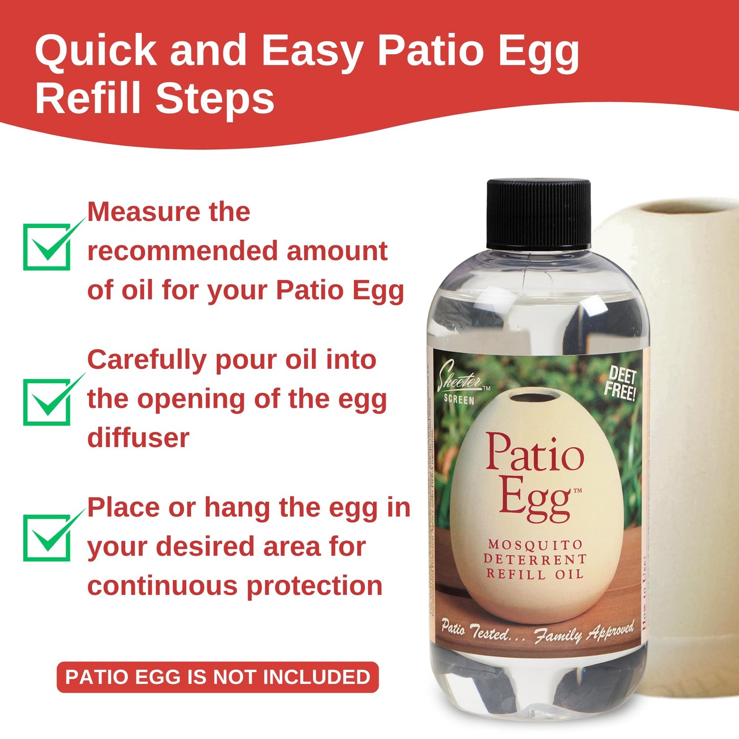 Skeeter Screen 90602 Patio Egg Refill Oil – 8 oz – Deet-Free Mosquito Deterrent