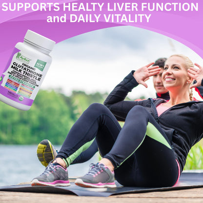 Glutathione NAC Milk Thistle Supplement | Liver Health Support | 32-in-1 Herbal Antioxidant Formula | Halal Vegan Organic Daily Wellness