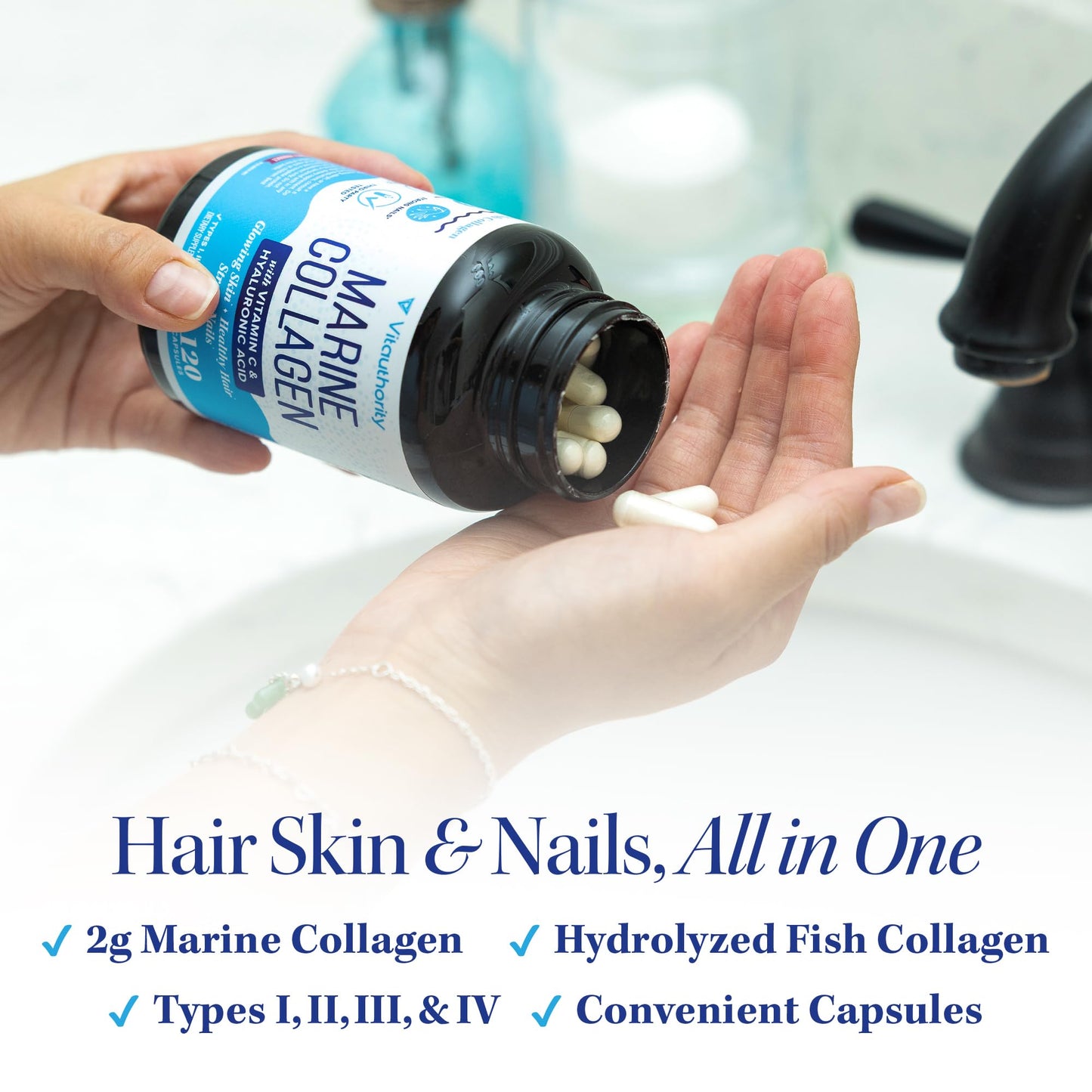 Marine Collagen Capsules with Hyaluronic Acid & Vitamin C | 2,000mg per Serving
