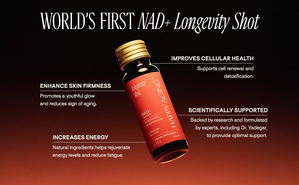 Happy Aging Liquid NAD+ Shot – Liposomal NR, Resveratrol, Antioxidants | 10 Shots