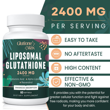 8-in-1 Liposomal Glutathione 2400 MG | High Absorption Antioxidant Formula – 180 Softgels