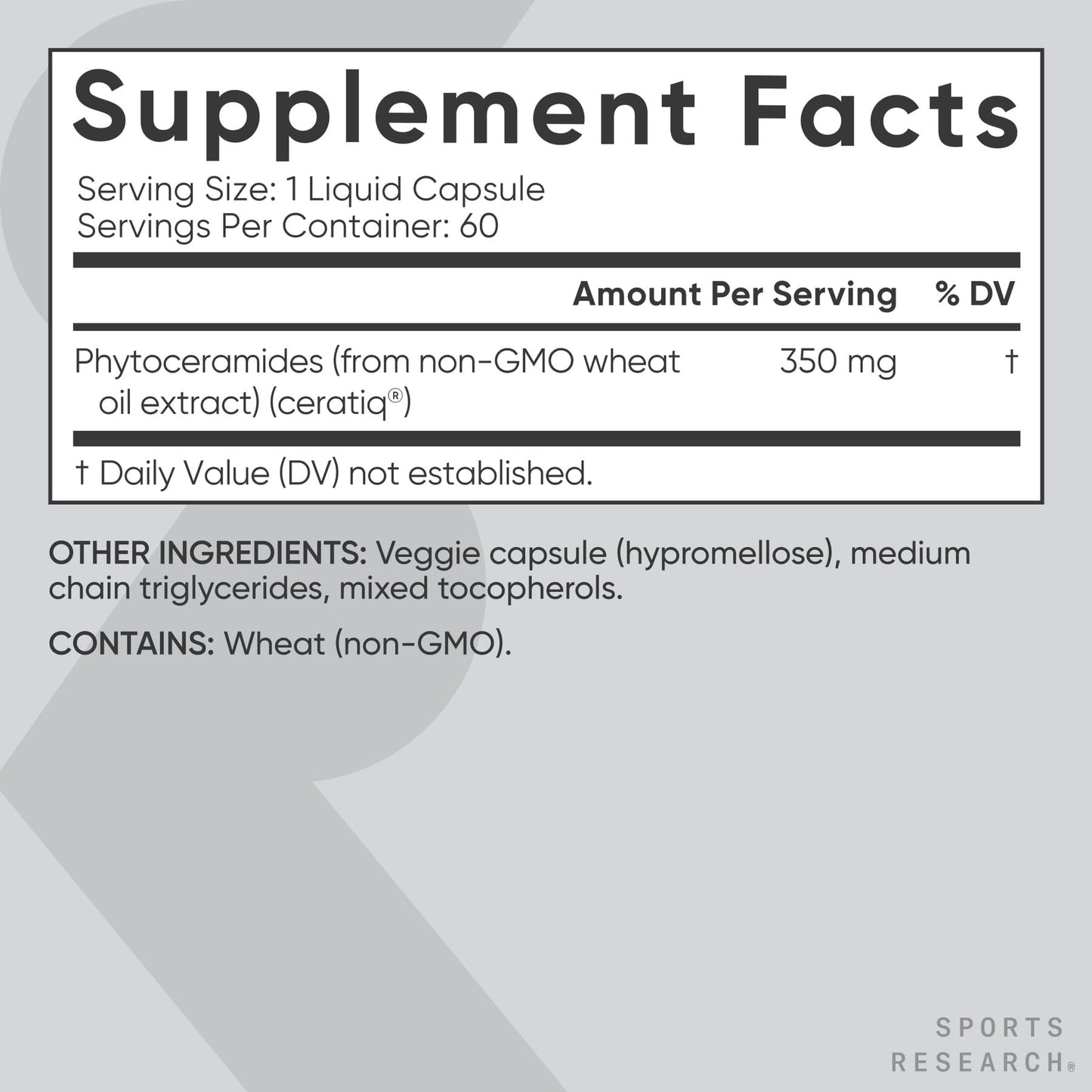 Sports Research Phytoceramides 350 mg – Vegan Ceramides for Skin Hydration, 60 Count