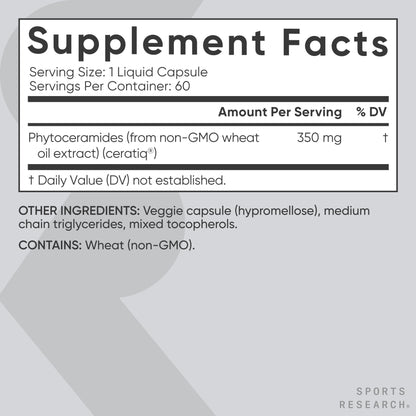 Sports Research Phytoceramides 350 mg – Vegan Ceramides for Skin Hydration, 60 Count