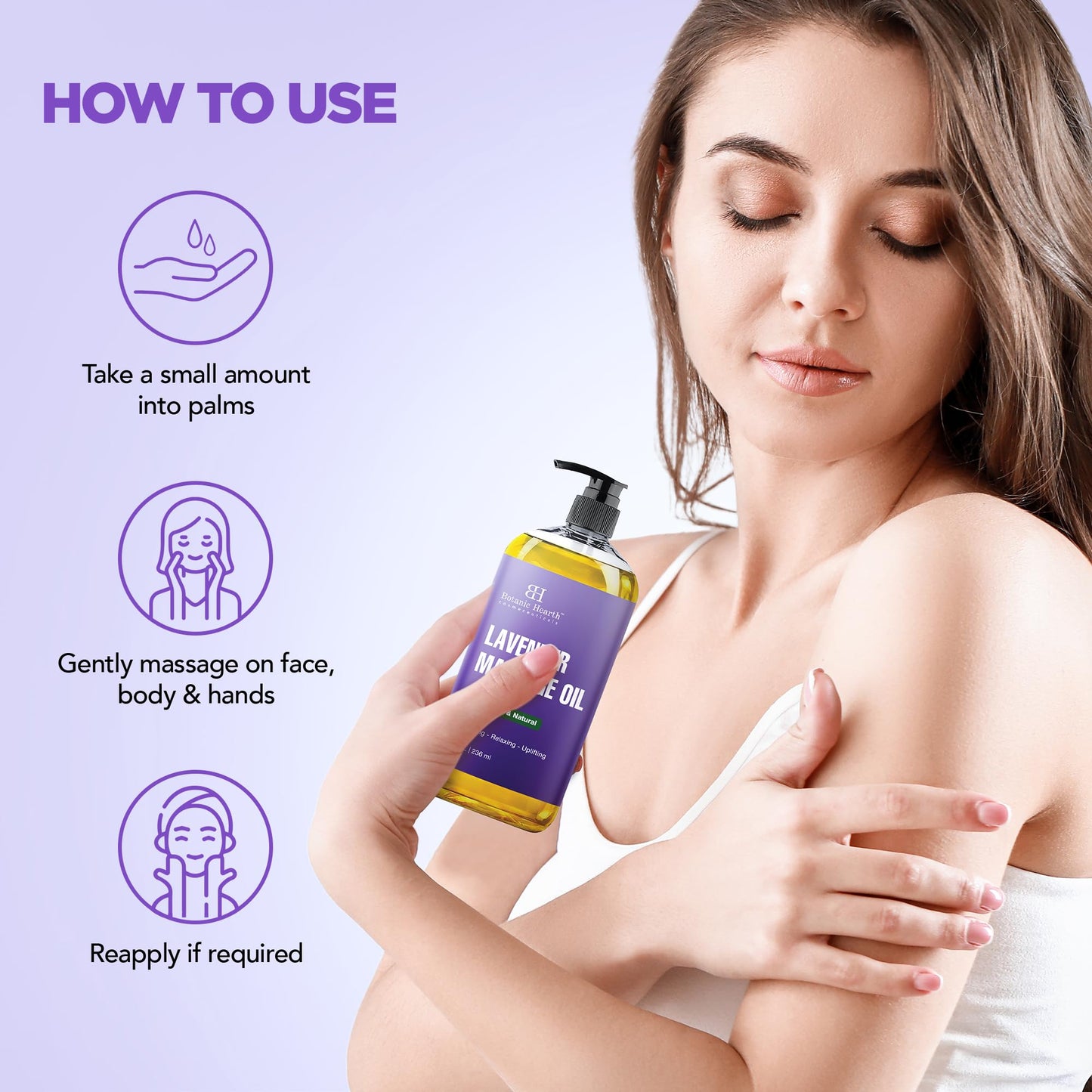 Lavender Massage Oil with Pure Lavender – Botanic Hearth (8 oz) Unscented, Quick Absorption