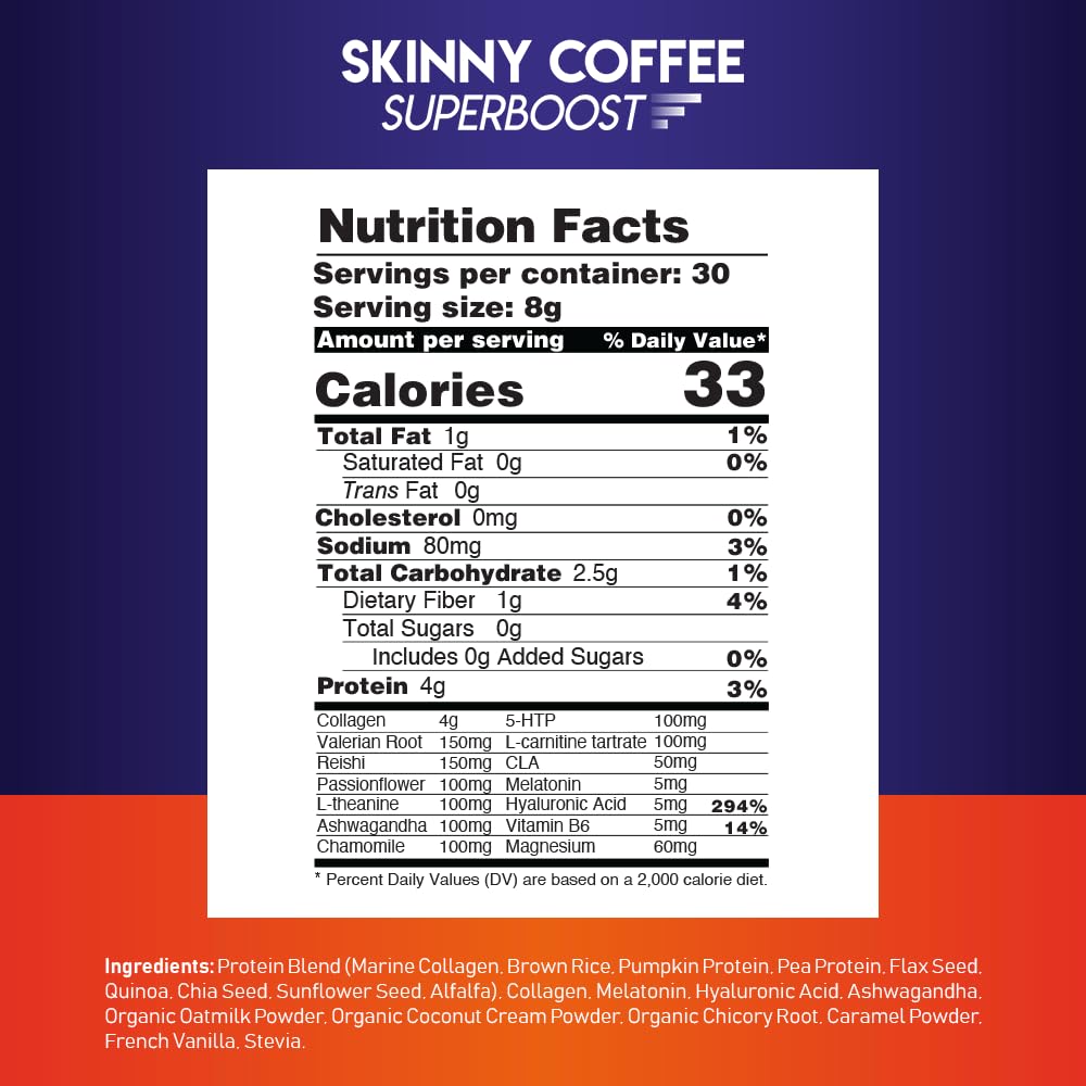 Night Collagen Burn by Skinny Coffee SuperBoost | Sleep Support, Metabolism & Cravings Control | 60 Servings