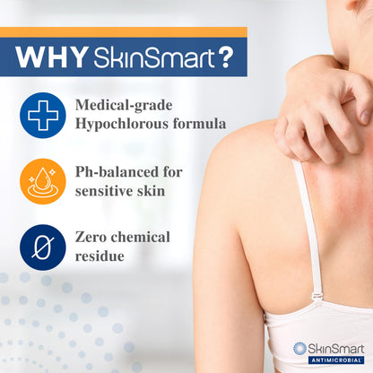 SkinSmart Antimicrobial Eczema Therapy with Hypochlorous Acid | 8 oz Clear Spray for Adults, Kids & Seniors
