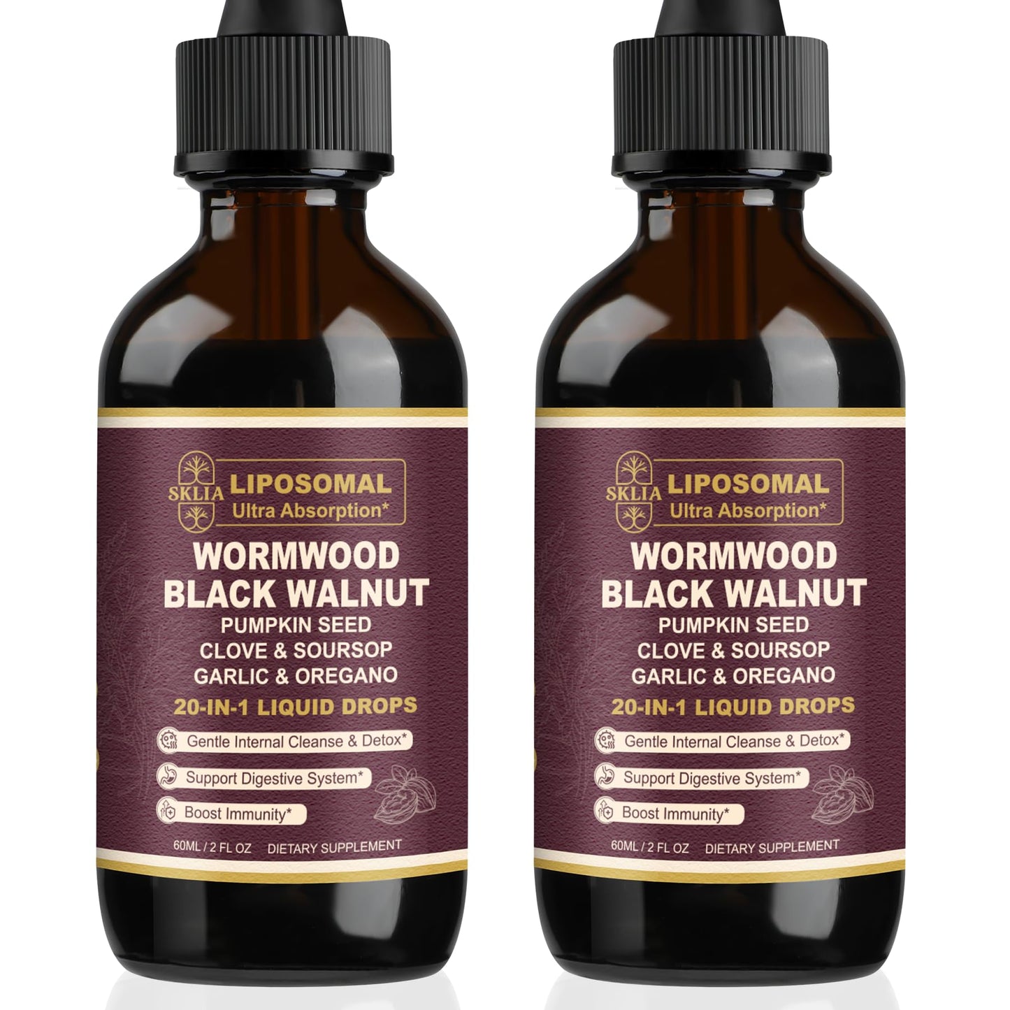 SKLIA 20-in-1 Liposomal Wormwood Cleanse Drops – Rapid Gut Cleanse & Digestive Support (2P)