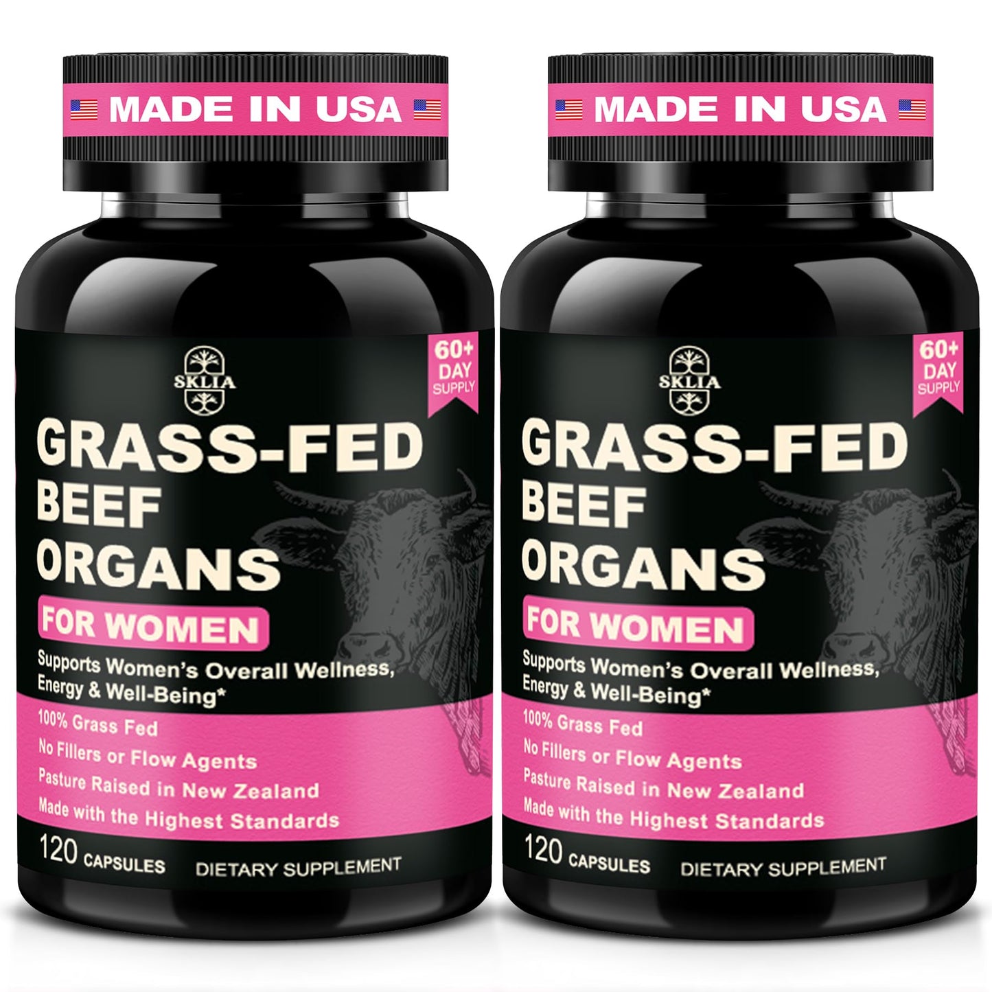 SKLIA Beef Organ Supplement for Women — Grass-Fed NZ Liver, Kidney, Heart, Uterus & Ovary for Energy & Wellness