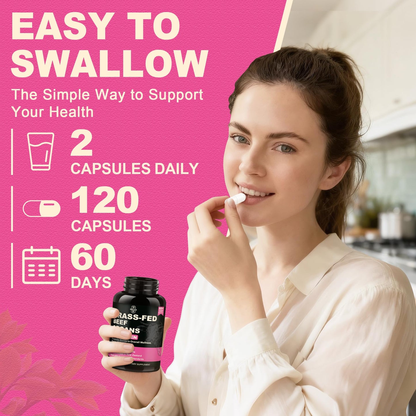SKLIA Beef Organ Supplement for Women – Grass-Fed NZ (120ct) | Energy & Wellness