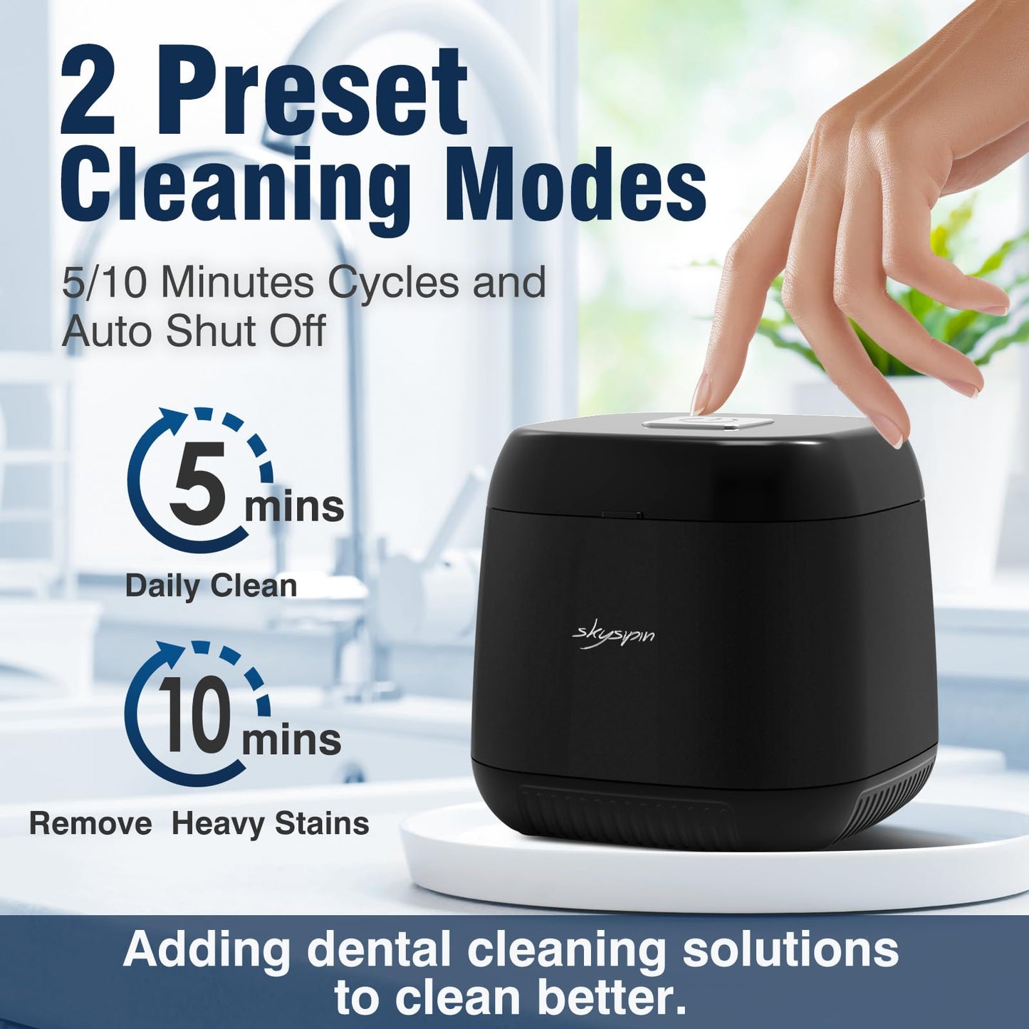 Skysipin Ultrasonic Retainer Cleaner – 45KHz, 2 Modes, 6.8oz, Black