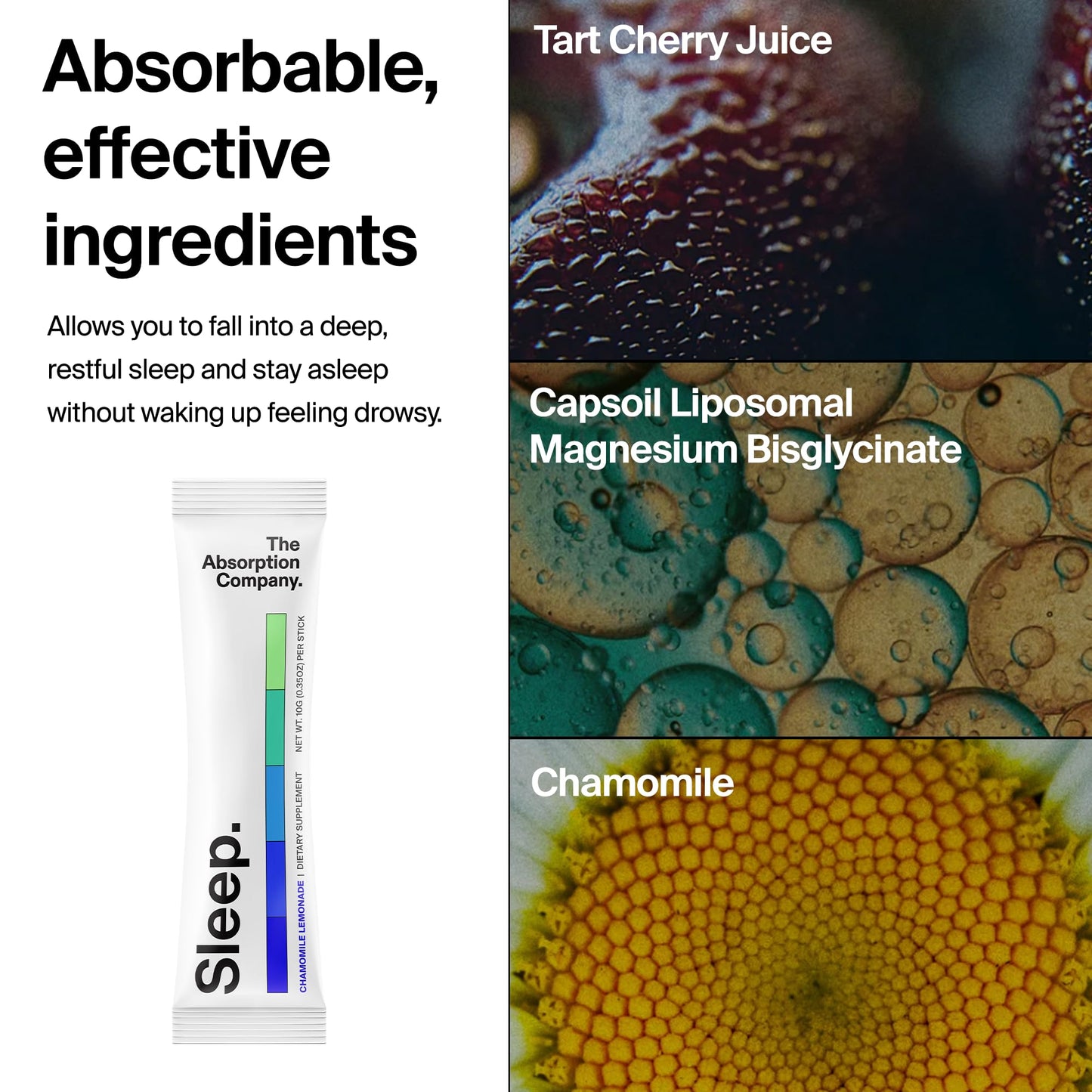 Sleep Aid Powder - Liposomal Saffron, Magnesium & PharmaGABA | Melatonin-Free Sleep Drink Chamomile Lemonade 7 Sticks