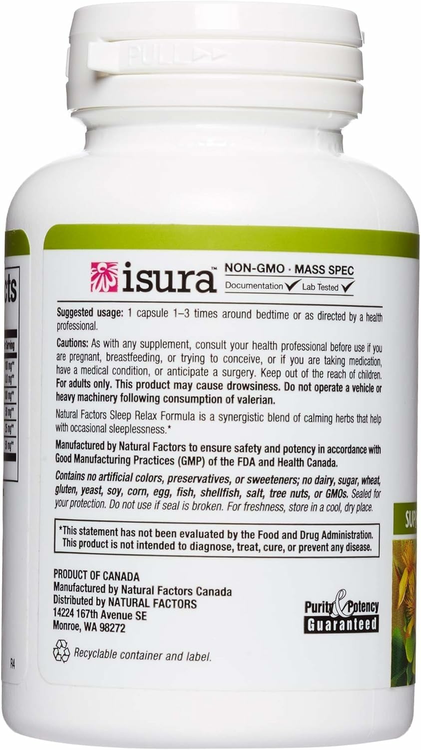 Herbal Factors Sleep Relax Formula – Natural Sleep Aid with Valerian, Passion Flower & Skullcap (Non-GMO; 90 capsules)