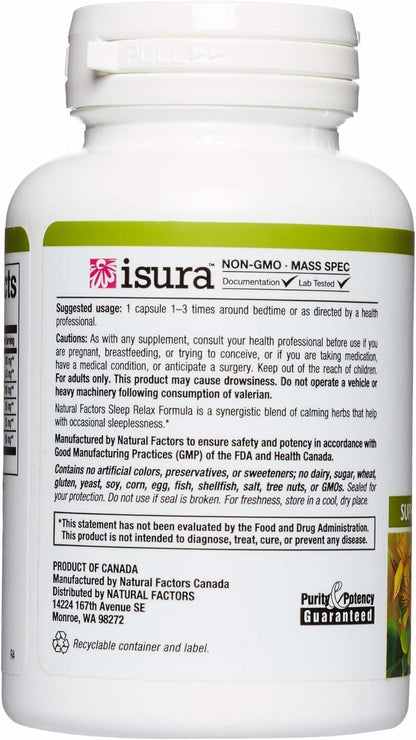 Herbal Factors Sleep Relax Formula – Natural Sleep Aid with Valerian, Passion Flower & Skullcap (Non-GMO; 90 capsules)