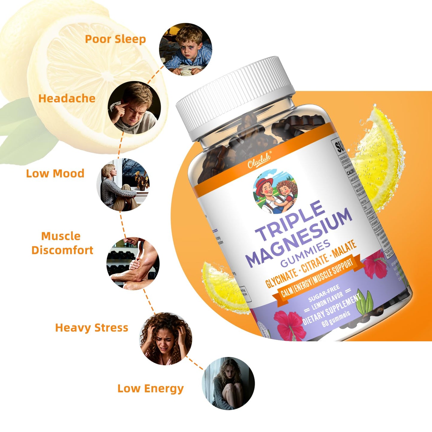 Magnesium Glycinate Gummies 200mg – Sleep Support, Sugar Free, Lemon, Adults & Kids