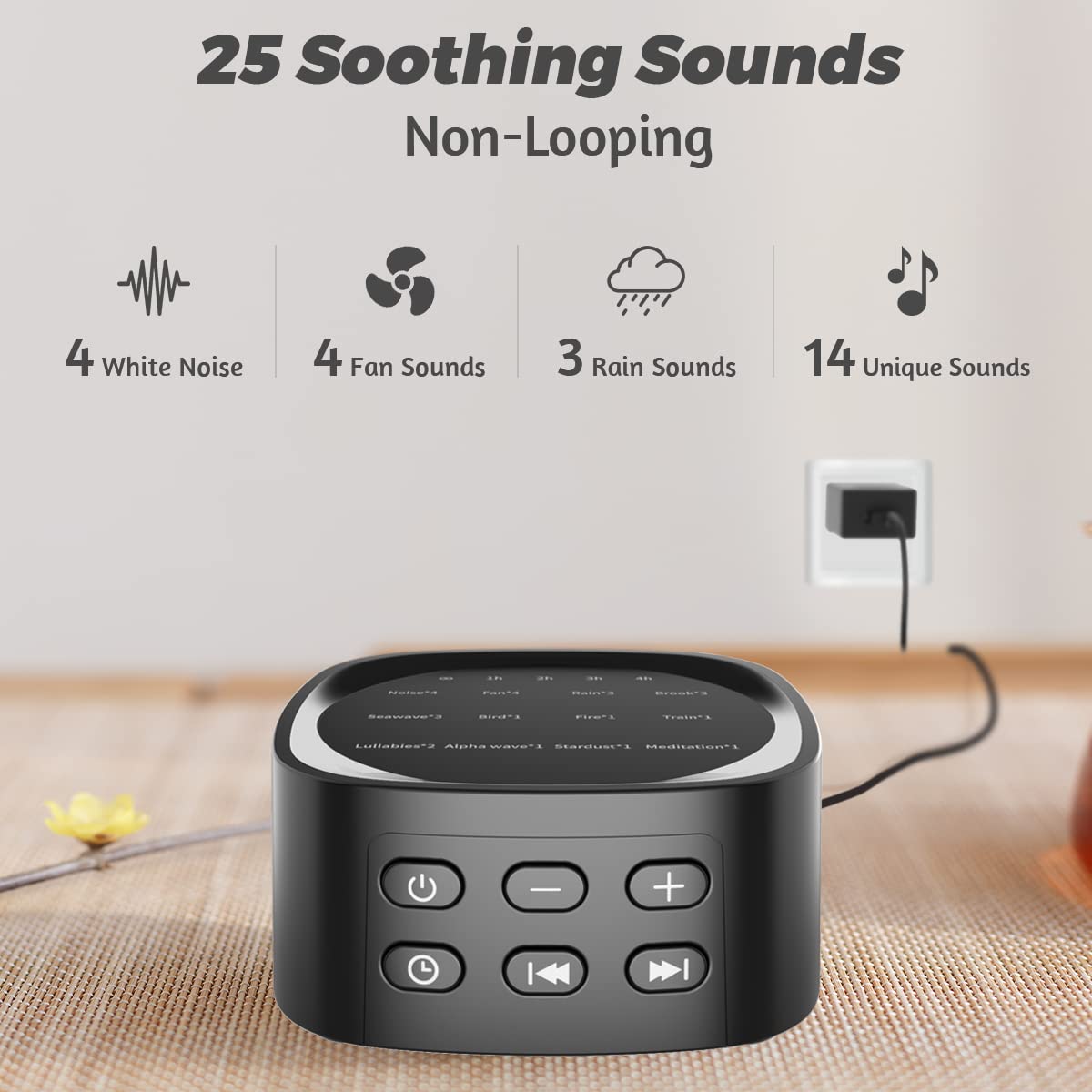 Sleepbox Sleep White Noise Machine — 25 Sounds, 36 Volume Levels, 5 Timers, Portable Memory