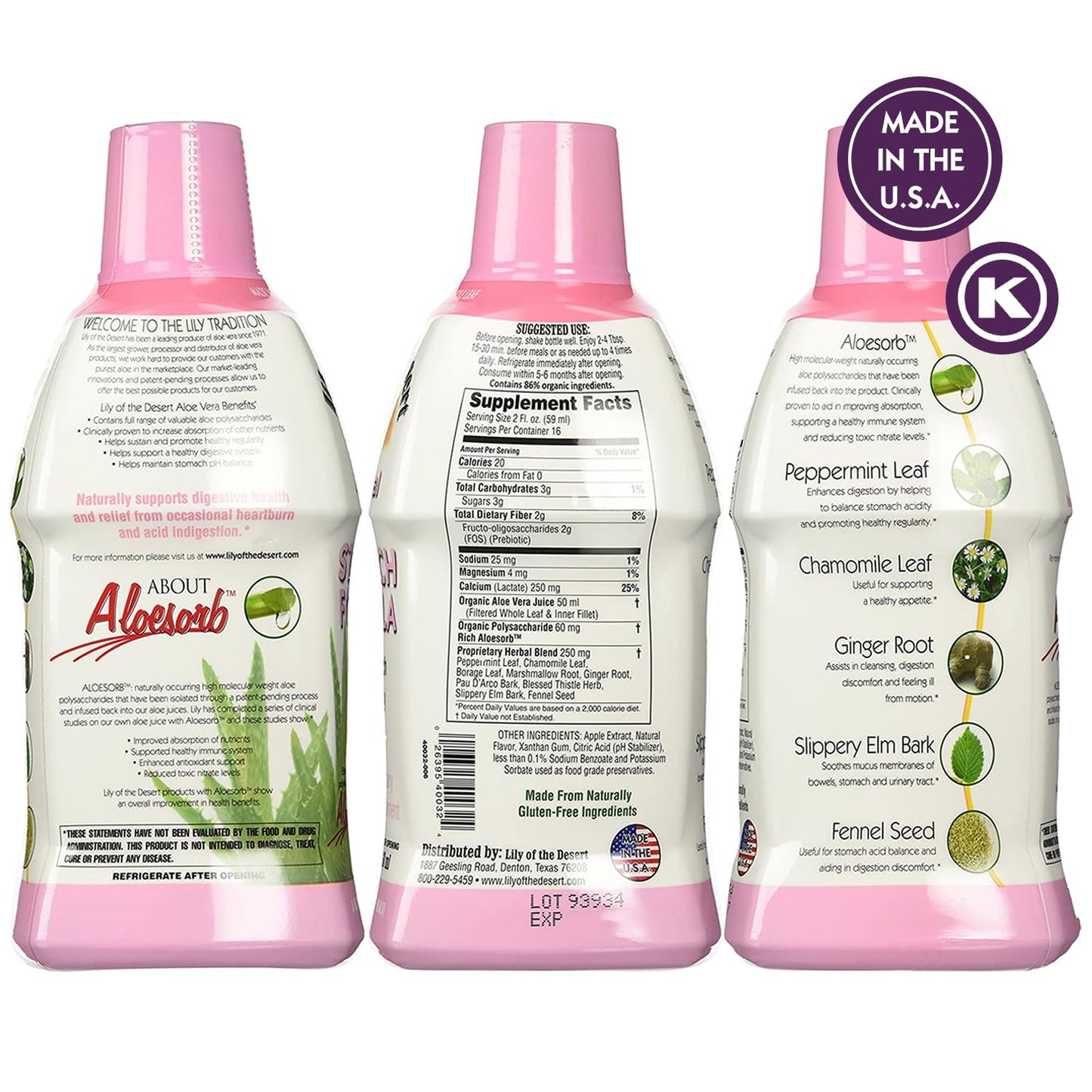 Lily Of The Desert Stomach Formula - Organic Aloe Vera Juice for Gut Health & Heartburn Relief - 32 oz
