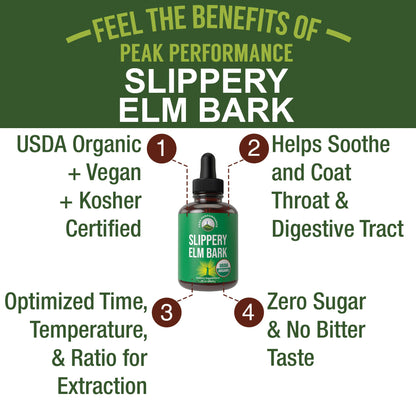 Slippery Elm Bark – USDA Organic Vegan Liquid Drops | High Bioavailability for Women, Men & Kids