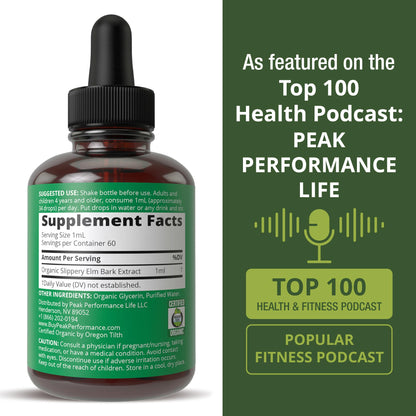 Slippery Elm Bark – USDA Organic Vegan Liquid Drops | High Bioavailability for Women, Men & Kids