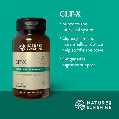 Nature's Sunshine CLT-X 100 Capsules - Natural Digestive Support with Slippery Elm Bark & Marshmallow Root