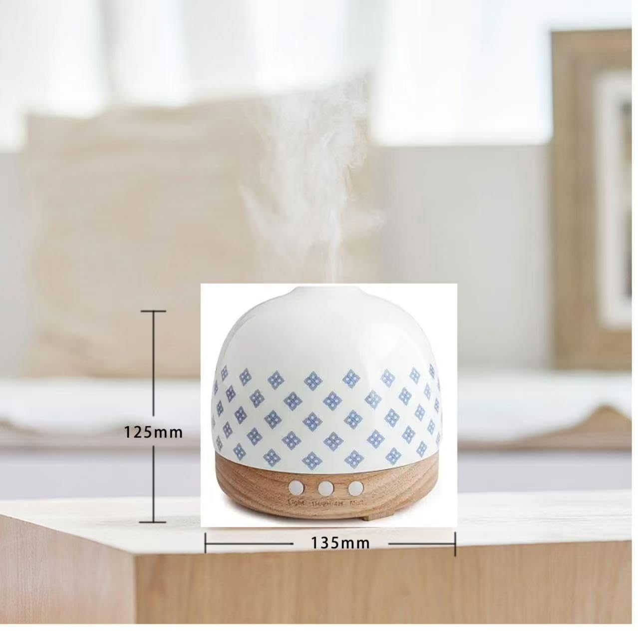 SLMIRACLE Luxurious Ceramic Diffuser 300ml – Blue & White Porcelain Pattern, Ultrasonic Mist