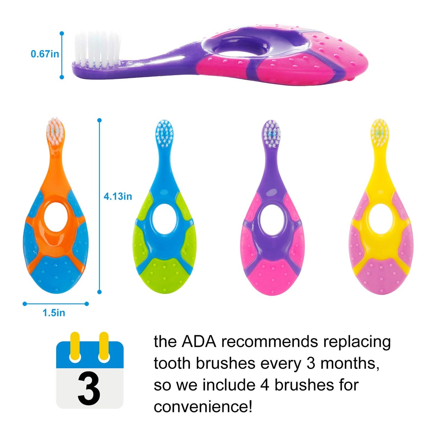 Slotic Baby Toothbrush 0-2Y - 4-Pack with Extra Soft Bristles - Dentist Recommended