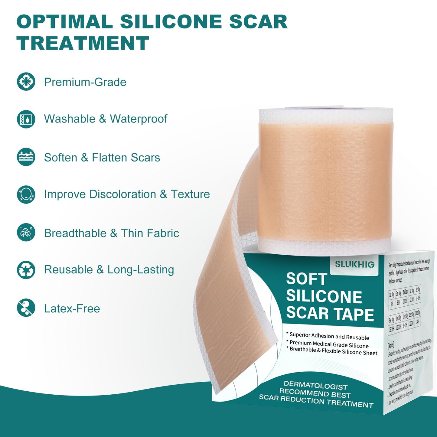 SLUKHIG Silicone Scar Sheets Roll 2M – Reusable Scar Tape for C-Section & Surgical Scars