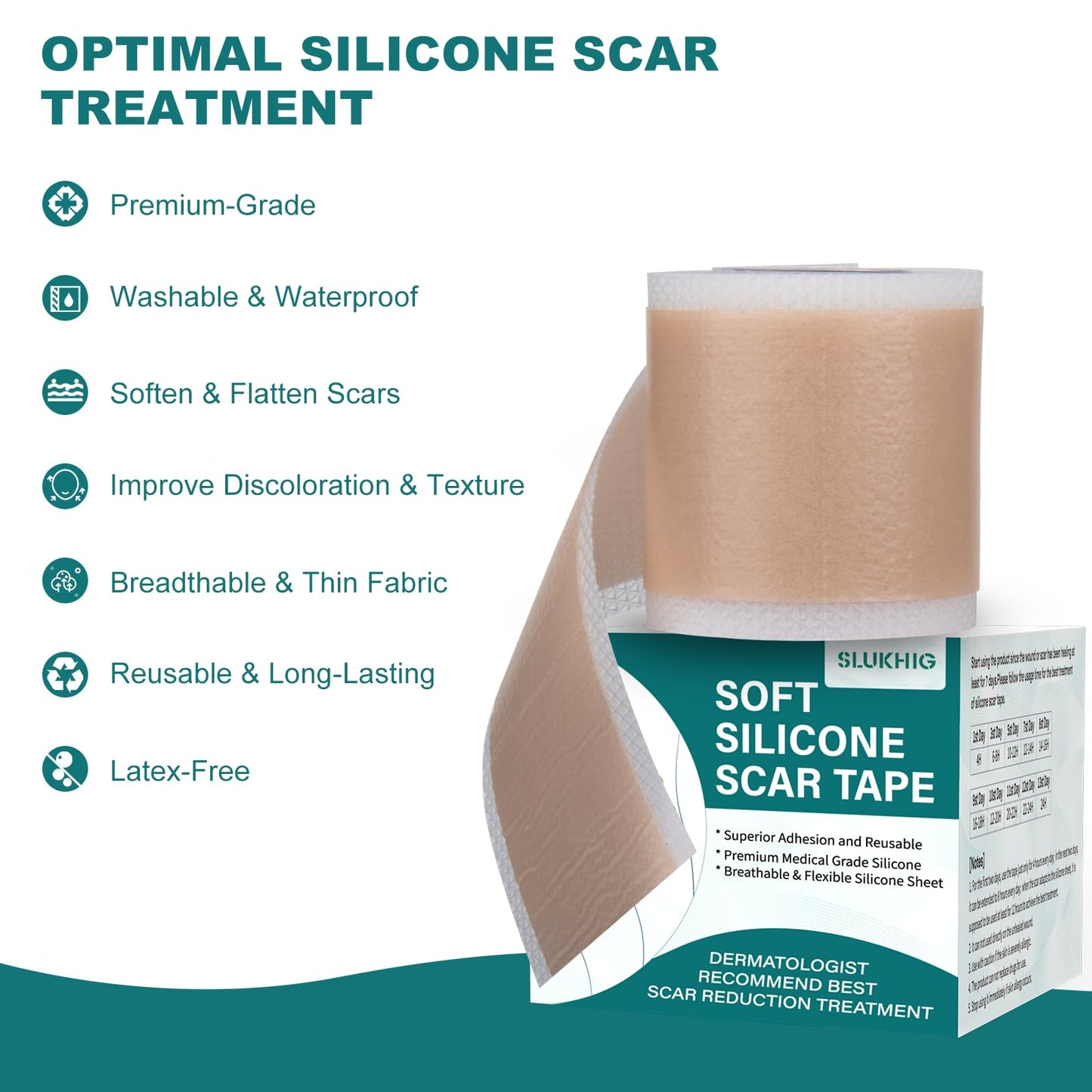 SLUKHIG Silicone Scar Sheets Roll 2M – Reusable Scar Tape for C-Section & Surgical Scars