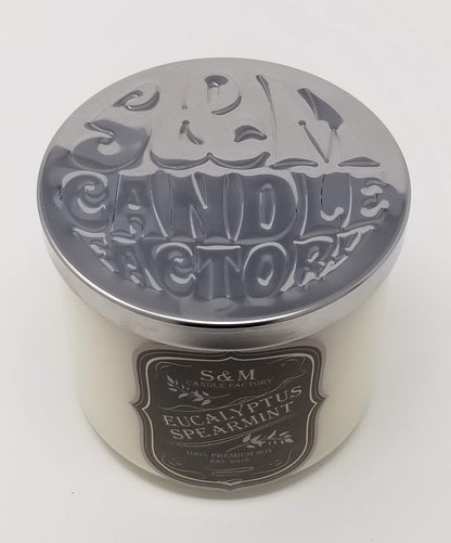 S&M Candle Factory Eucalyptus Spearmint Candle - Aromatherapy Soy Wax, 3 Wick, Made in USA
