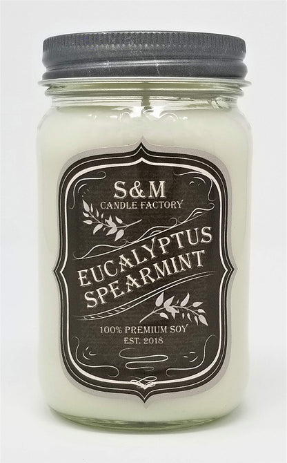 S&M Candle Factory Aromatherapy Soy Wax Candle – Stress Free Eucalyptus Spearmint (16 oz) – Made in USA