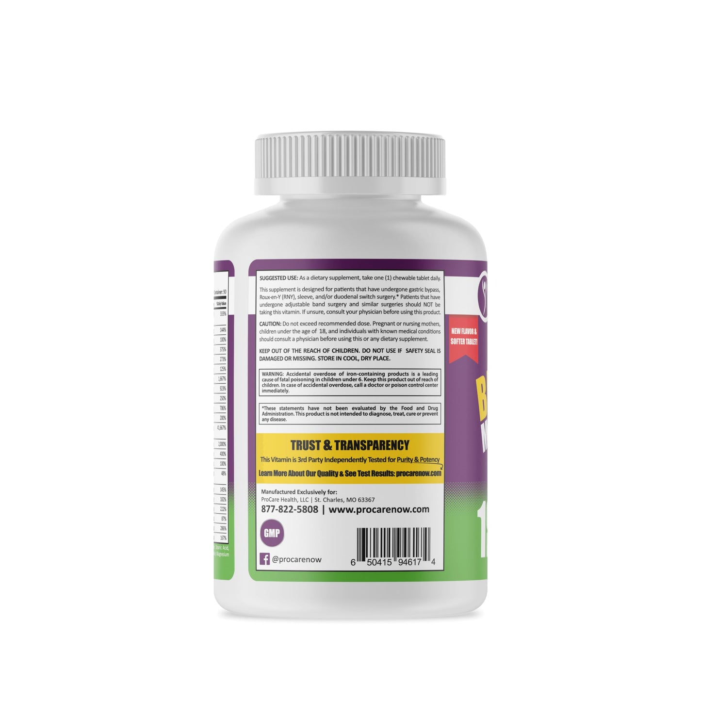 ProCare Health Bariatric Chewable Multivitamin with Iron 18mg (90 Tablets) - Fruit Punch Flavor - For Gastric Bypass & Sleeve Gastrectomy Patients* (3 Month Supply)