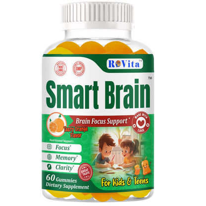 Smart Brain Focus Gummies for Kids & Teens – Plant-Based Omega-3 DHA, Non-GMO (60 Count)