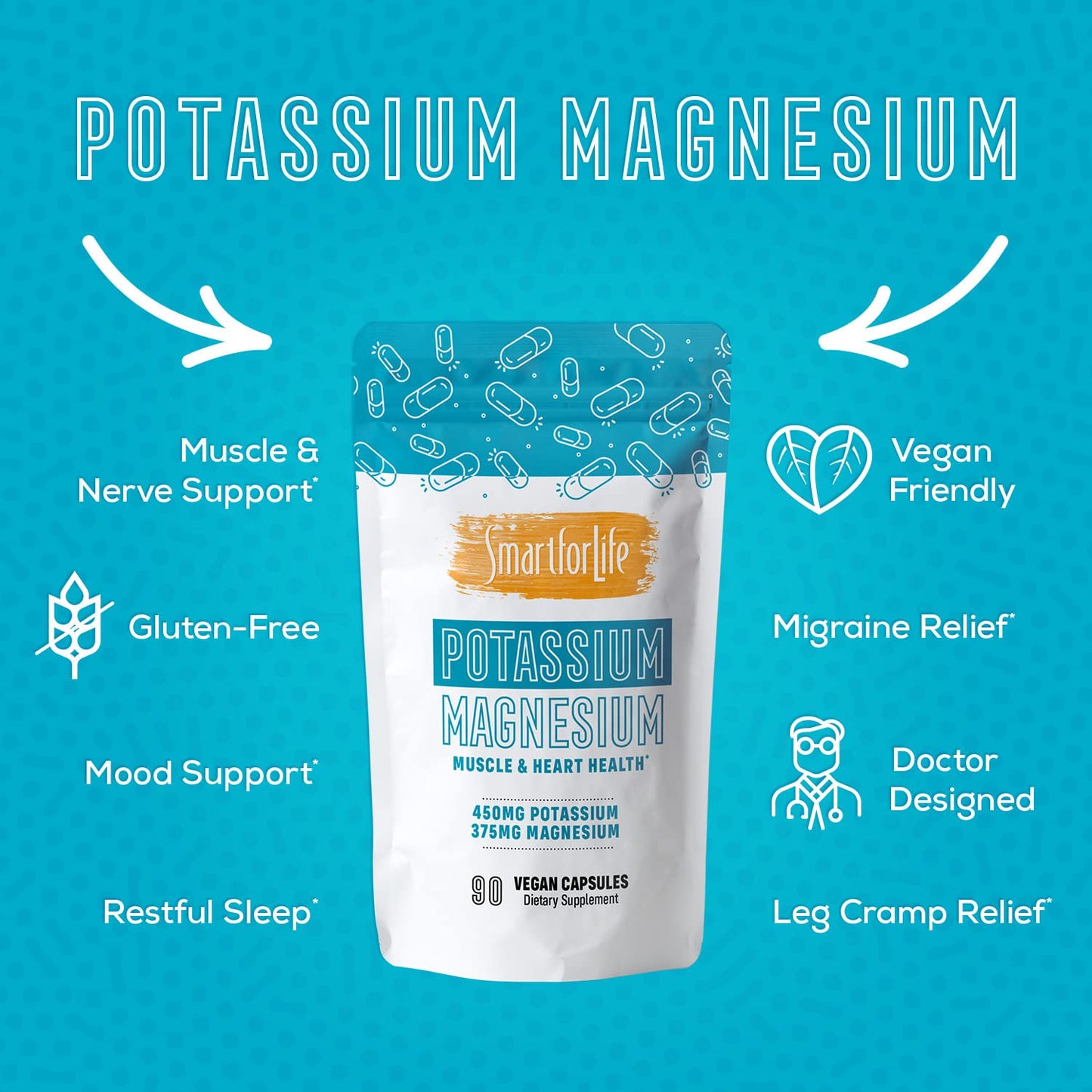 SMART FOR LIFE Potassium Magnesium - 90 Vegan Capsules | High-Absorption Mineral Complex & Muscle Support