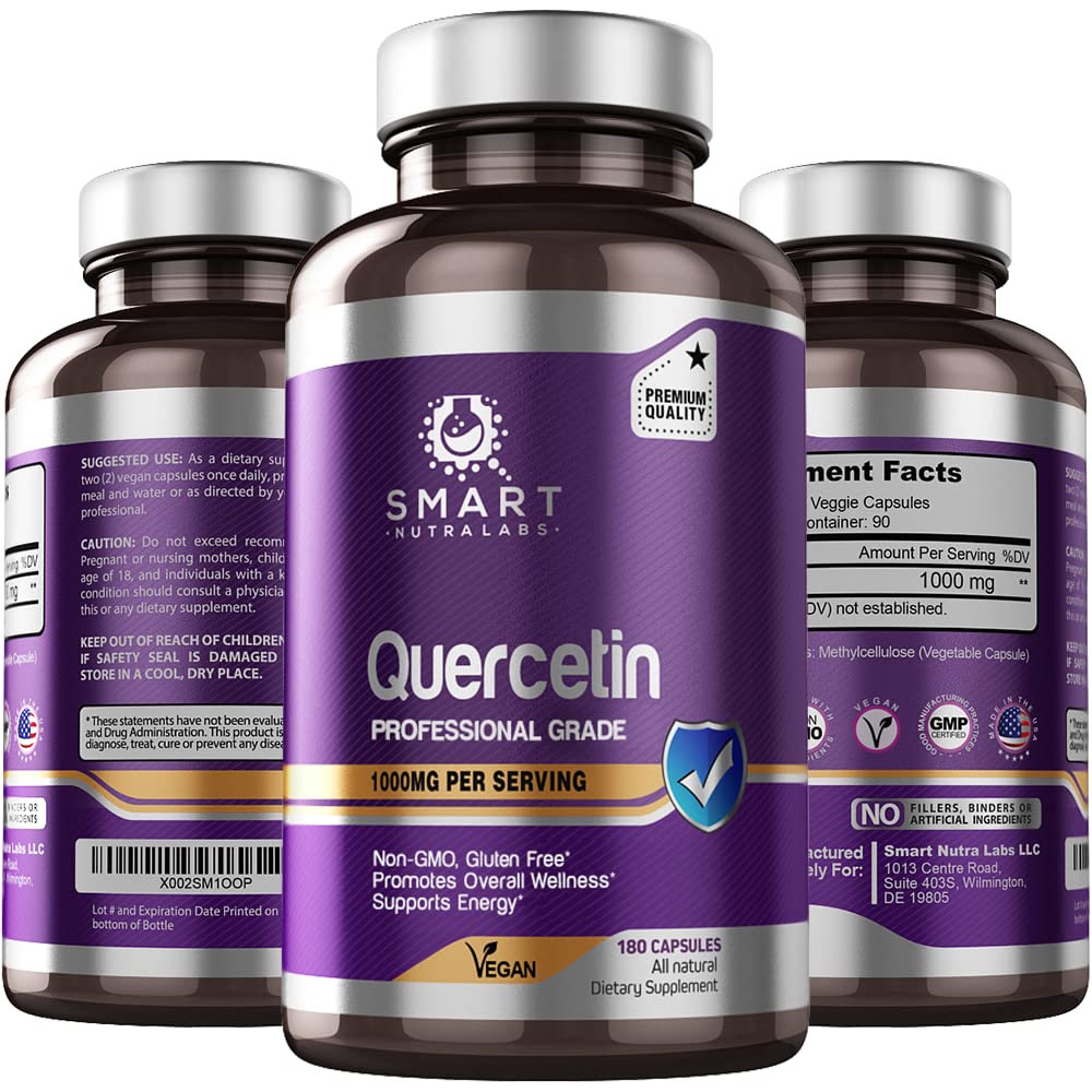 Smart Nutra Labs Quercetin 1000mg – 180 Vegan Capsules, Non-GMO, Gluten Free, Third-Party Tested