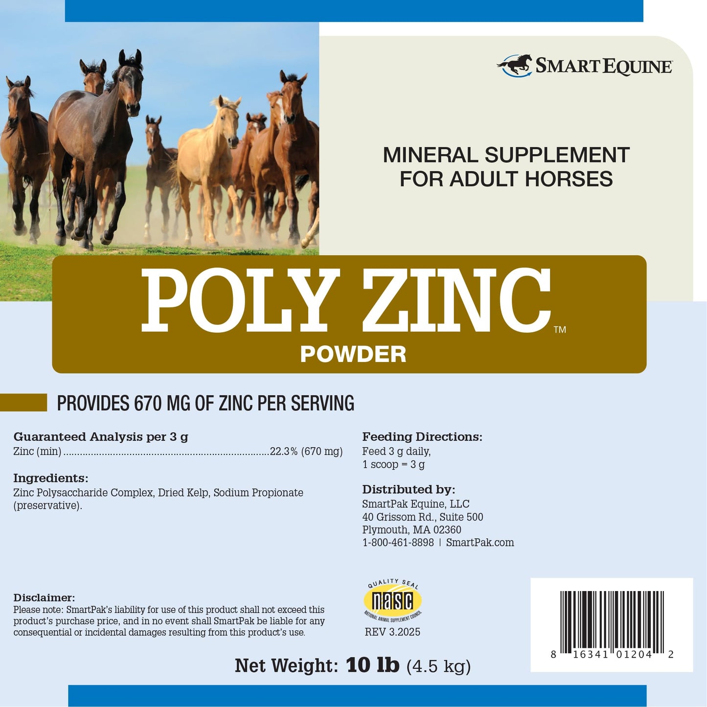 SmartEquine Poly Zinc Powder – Zinc Supplement for Horses | Hoof, Coat & Bone Health | 10 lb