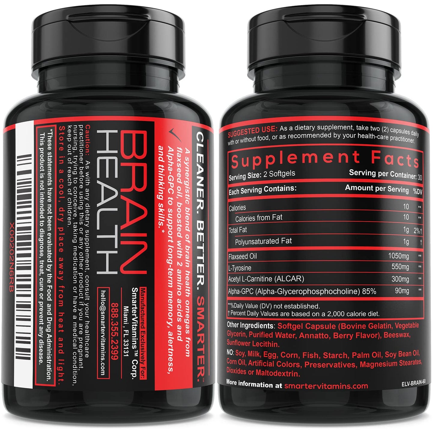 Smarter Brain Support Nootropic Supplement – Alpha-GPC, L-Tyrosine, ALCAR | 60 Softgels