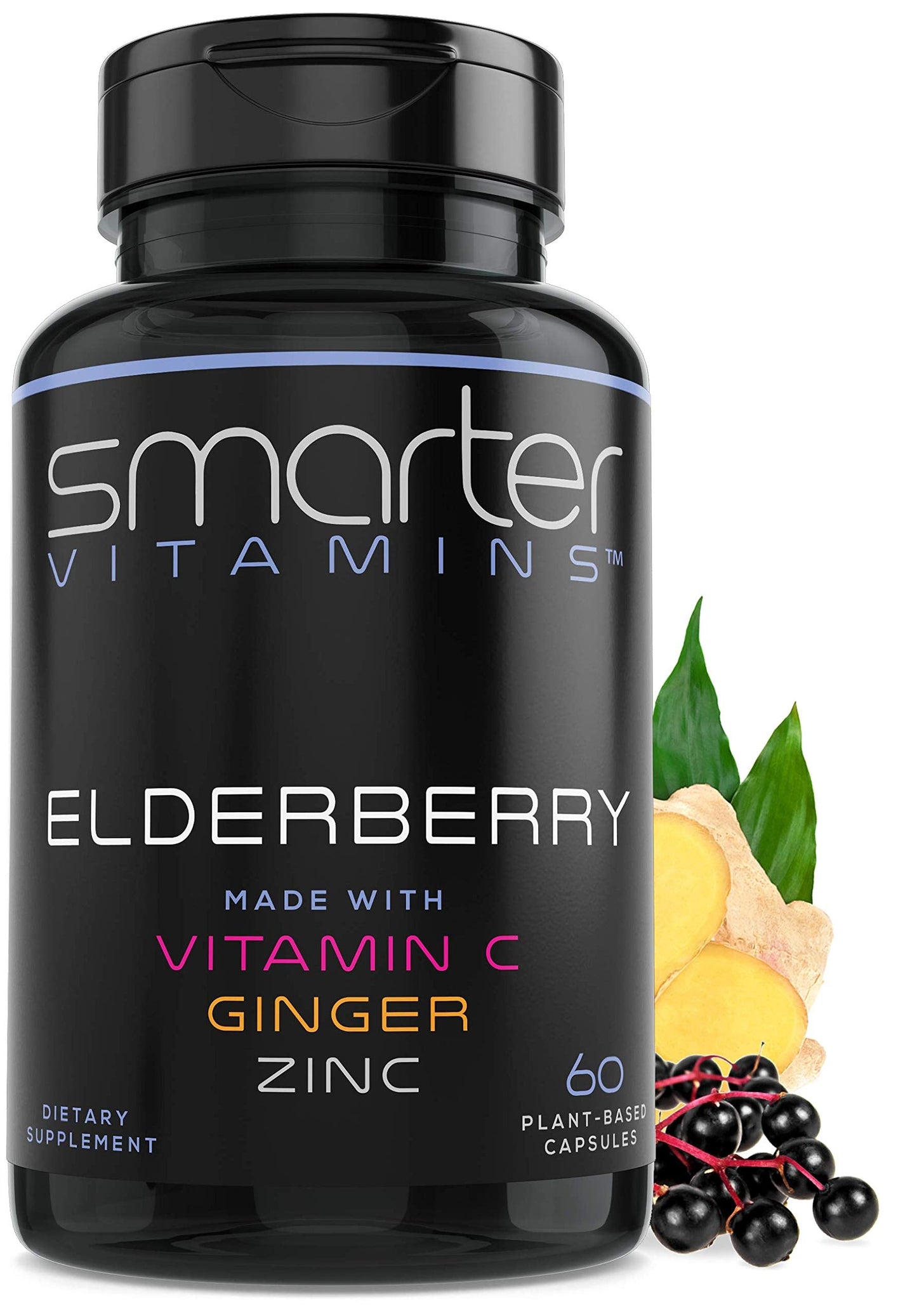 Smarter Elderberry Capsules with Vitamin C, Ginger & Zinc – 60 Vegan Pills