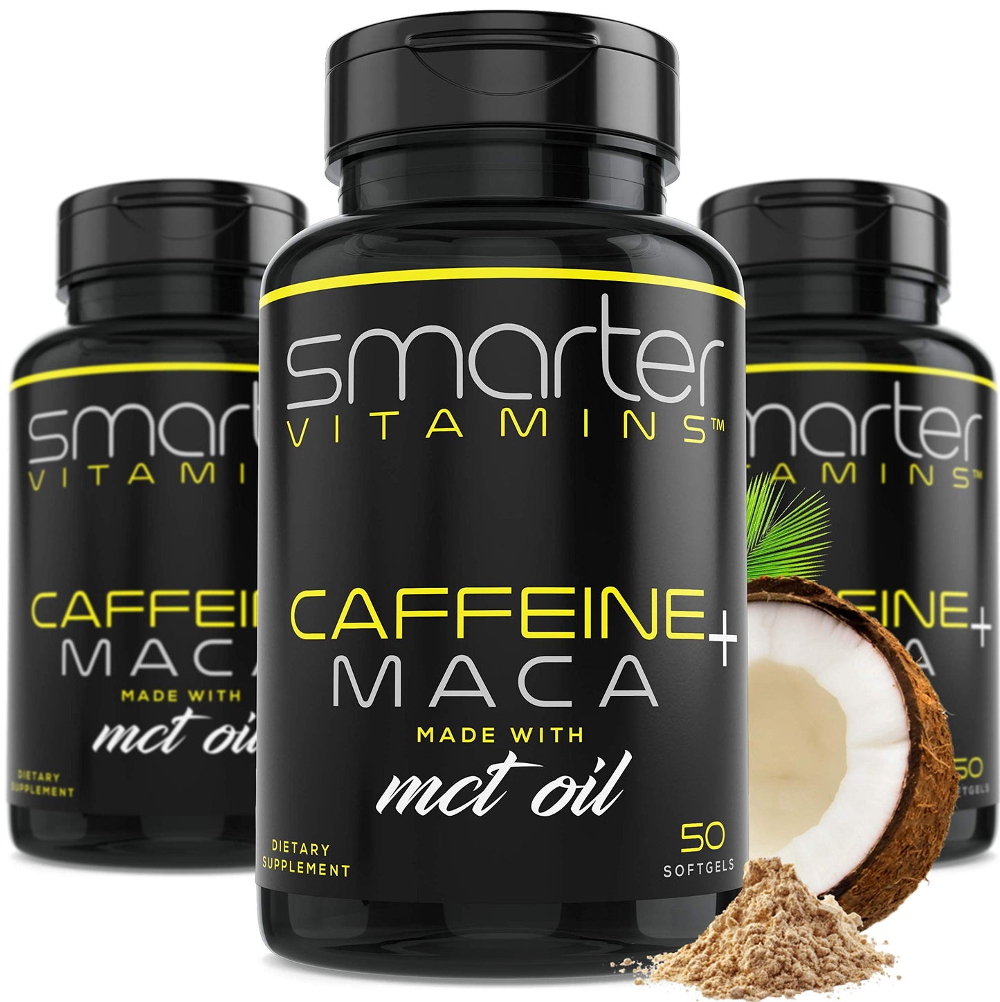 Smarter Energy Pills 3-Pack – 200mg Caffeine, Maca & Coconut MCT, 150 Softgels