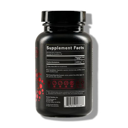 SMARTERNUTRITION Creatine Monohydrate Pills – 2500mg per Serving, Vegan Capsules, 60 Count (30-Day Supply)