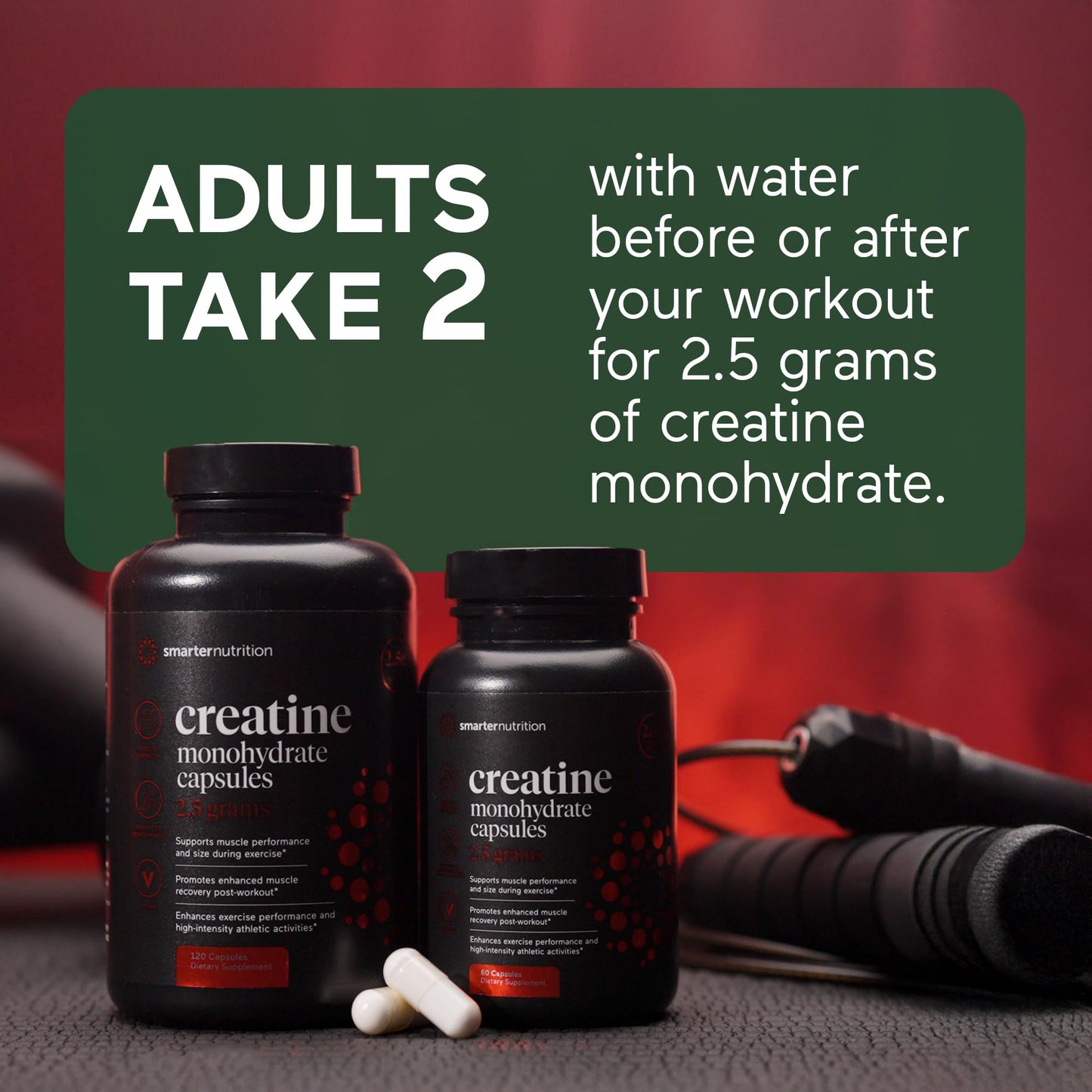 SMARTERNUTRITION Creatine Monohydrate Pills – 2500mg per Serving, Vegan Capsules, 60 Count (30-Day Supply)