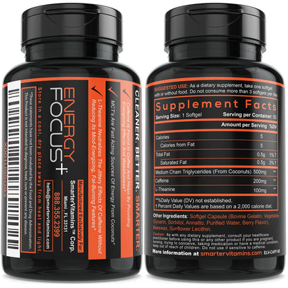 SmarterVitamins 3-Pack Caffeine Pills with L-Theanine & MCT Oil | Extended-Release Energy & Focus