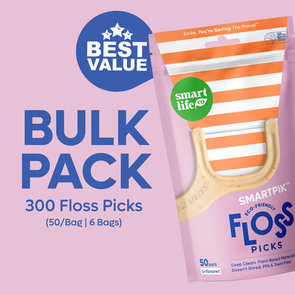 SmartLifeco Eco-Friendly Dental Floss Picks (300ct) – Original Straw Wheat, Zero Waste