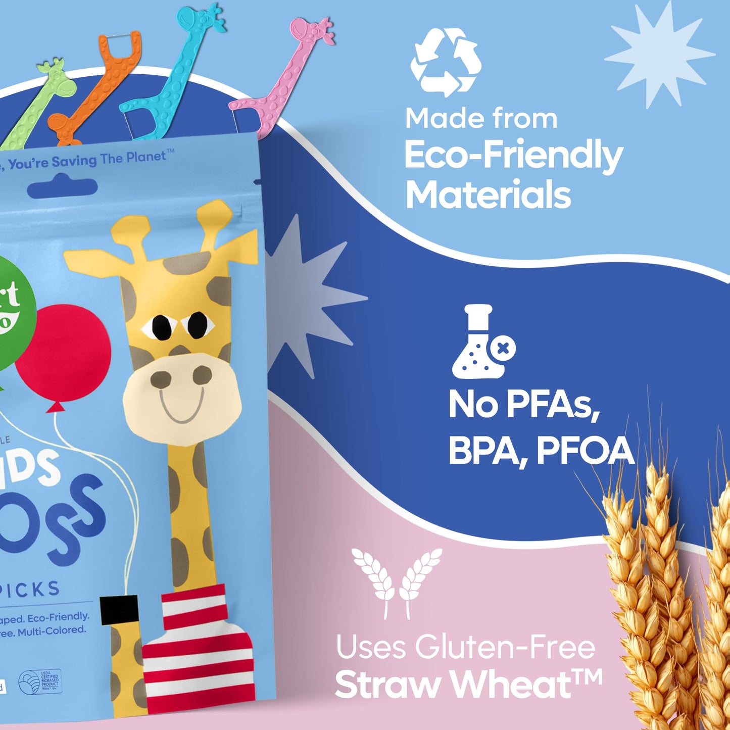 SmartLifeco Biodegradable Kids Flossers – Unflavored, Fluoride & PFA Free