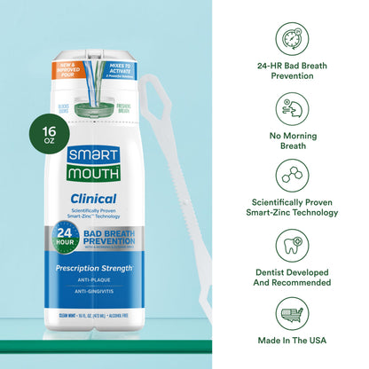 SmartMouth DDS Activated Clinical Mouthwash with Tongue Cleaner – Fresh Breath, Gum Health (16 oz x2)